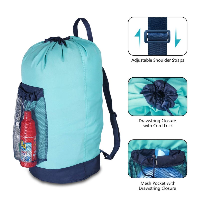 Dalykate Laundry Backpack with Shoulder Straps and Mesh Pocket Durable Nylon Clothes Hamper Bag with Drawstring Closure for College, Travel, Laundromat, Apartment - Image 2
